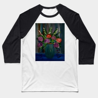 abstract roses and mixed flowers in metallic blue vase Baseball T-Shirt